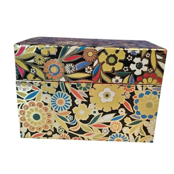 J Chein USA Recipe Box Tin Metal Vtg Cooking Recipes Mod Retro Flowers Floral - Picture 2 of 13